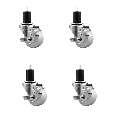 Service Caster 3'' Nylon Swivel 1-3/4'' Expanding Stem Caster Set with Brake, 4PK SCC-EX20S314-NYS-TLB-134-4